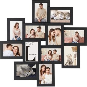 إطارات صور مجمعة مقاس 4 × 6 من Songmics، مجموعة من 12 إطار صورة لديكور الحائط، إطار مجمعة للصور باللون البني الريفي، مجموعة إطارات صور متعددة بواجهة زجاجية، التجميع مطلوب