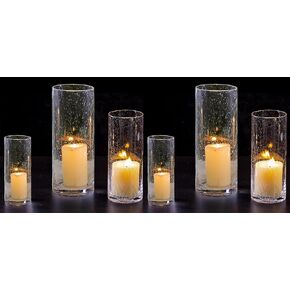 Hurricane Candle Holder for Table Centerpiece: Hewory 3 PCS Hand Blown Blue Glass Candle Holder for Pillars or Floating Candles, Cylinder Candle Holders with Bubbles for Wedding Party Events Decor