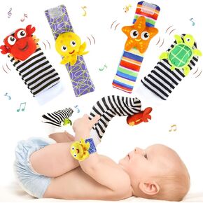 CCEOO TOY Baby Rattle Socks and Wrist Rattles Set 0-12 Months, Soft Sensory Toys for Newborn and Infant Development and Stimulation, Baby Gifts for Boys and Girls 3 6 12 Months in Kuwait