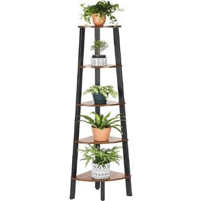 خزانة الكتب الصناعية VASAGLE، رف زاوية مكون من 5 طبقات، أثاث خشبي ذو مظهر خشبي مع إطار معدني للمنزل والمكتب ULLS35X، 12.8 × 13.4 × 62.6 بوصة، بني ريفي in Kuwait