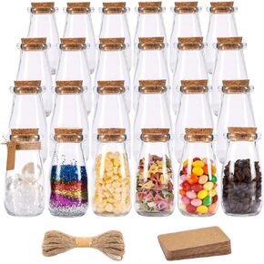 24 قطعة من برطمانات الزجاج سعة 100 مل، زجاجات زجاجية صغيرة سعة 100 مل مع أغطية فلين، زجاجات صغيرة لجرعات حليب صغيرة، برطمانات لطيفة للحفلات هدايا الزفاف مع 30 قطعة علامات لاصقة وشريط خيش 20 متر in Kuwait