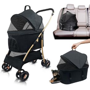 Black 4 Wheels Dog Strollers Pet Stroller for Medium Small Dog Removable Foldable Portable Dog Carrier in Car or RV Puppy Stroller for 0-30 lbs in Saudi Arabia