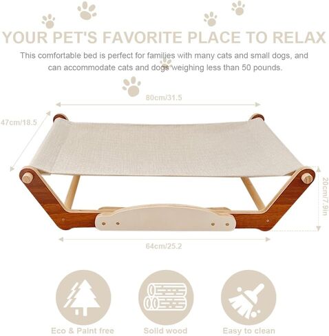 Large Cat Bed Dog/Pet Hammock Bed Free-Standing Sleeping Bed,Solid Wood Frame, Pet Supplies Whole Wash Stable Structure Detachable Excellent Breathability Easy Assembly Indoors Outdoors in Saudi Arabia