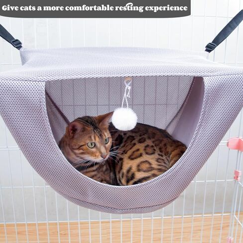 BATTIPAW Cat Cage Hammock, Hanging Pet Bed, Breathable Pet Cage Hammock with Adjustable Straps, Suitable for Indoor Cats Kitten Hamster Rabbit, Thickened Air Mesh Fabric, 2 PCS, Grey, Off White in Kuwait