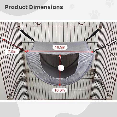 BATTIPAW Cat Cage Hammock, Hanging Pet Bed, Breathable Pet Cage Hammock with Adjustable Straps, Suitable for Indoor Cats Kitten Hamster Rabbit, Thickened Air Mesh Fabric, 2 PCS, Grey, Off White in Kuwait