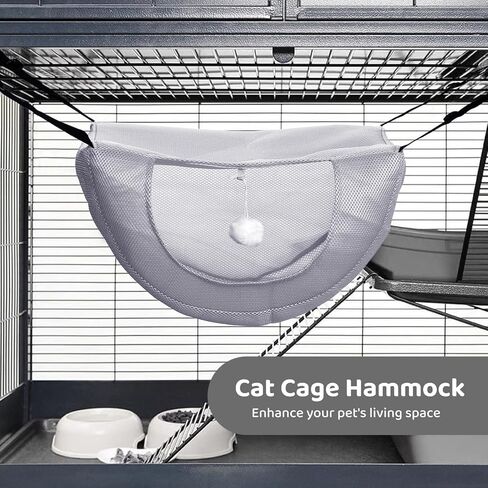 BATTIPAW Cat Cage Hammock, Hanging Pet Bed, Breathable Pet Cage Hammock with Adjustable Straps, Suitable for Indoor Cats Kitten Hamster Rabbit, Thickened Air Mesh Fabric, 2 PCS, Grey, Off White in Kuwait