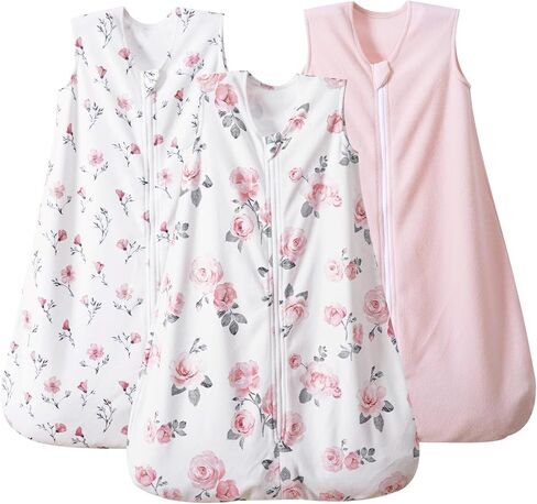 PHF 3 Pack Soft Micro-Fleece Baby Sleep Sack, 12-18 Months Warm Baby Wearable Blanket, 2-Way Zipper Sleeping Bags, Comfy Toddler Sleeping Sack for Baby Girls, Large Size, Snow White&Grey&Pink in Kuwait