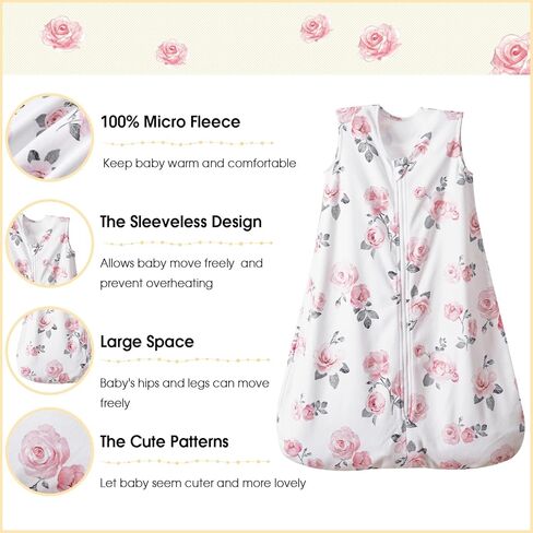 PHF 3 Pack Soft Micro-Fleece Baby Sleep Sack, 12-18 Months Warm Baby Wearable Blanket, 2-Way Zipper Sleeping Bags, Comfy Toddler Sleeping Sack for Baby Girls, Large Size, Snow White&Grey&Pink in Kuwait