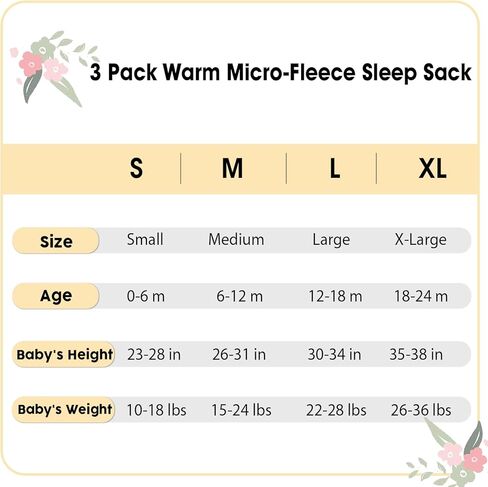 PHF 3 Pack Soft Micro-Fleece Baby Sleep Sack, 12-18 Months Warm Baby Wearable Blanket, 2-Way Zipper Sleeping Bags, Comfy Toddler Sleeping Sack for Baby Girls, Large Size, Snow White&Grey&Pink in Kuwait