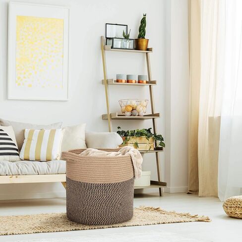 تصميم MINTWOOD سلة تخزين من الحبال القطنية المنسوجة مقاس 15 × 14 بوصة، سلة سلة ألعاب محشوة، سلة غسيل، سلة حضانة، سلة بطانية، سلة ألعاب للكلاب، سلة هدايا، بني in Kuwait