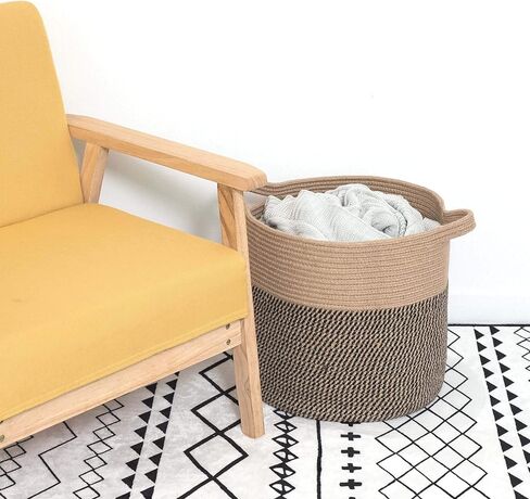 تصميم MINTWOOD سلة تخزين من الحبال القطنية المنسوجة مقاس 15 × 14 بوصة، سلة سلة ألعاب محشوة، سلة غسيل، سلة حضانة، سلة بطانية، سلة ألعاب للكلاب، سلة هدايا، بني in Kuwait