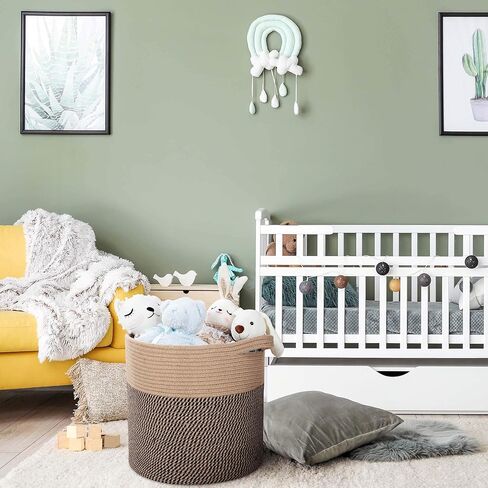 تصميم MINTWOOD سلة تخزين من الحبال القطنية المنسوجة مقاس 15 × 14 بوصة، سلة سلة ألعاب محشوة، سلة غسيل، سلة حضانة، سلة بطانية، سلة ألعاب للكلاب، سلة هدايا، بني in Kuwait