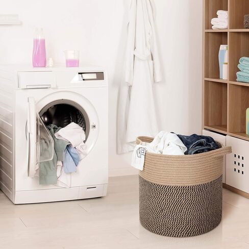 تصميم MINTWOOD سلة تخزين من الحبال القطنية المنسوجة مقاس 15 × 14 بوصة، سلة سلة ألعاب محشوة، سلة غسيل، سلة حضانة، سلة بطانية، سلة ألعاب للكلاب، سلة هدايا، بني in Kuwait