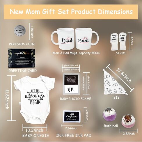 New Mom Gifts for Women 2023, Gender Reveal Gifts with Mom & Dad Mugs, Decision Coin, Baby Shower Gifts, Baby Picture Frame, Bibs, Onesie, Socks, Perfect Pregnancy Gifts for First Time Moms in Kuwait