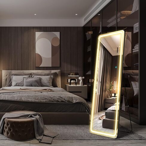 EDTEMI مرآة كاملة الطول مضاءة 63 بوصة × 20 بوصة، مرآة للجسم مع أضواء LED مرآة معلقة مثبتة على الحائط، مرآة كاملة الحجم لغرفة النوم مع تعتيم و3 أوضاع ألوان (أسود) in Kuwait