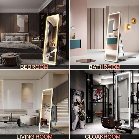 EDTEMI مرآة كاملة الطول مضاءة 63 بوصة × 20 بوصة، مرآة للجسم مع أضواء LED مرآة معلقة مثبتة على الحائط، مرآة كاملة الحجم لغرفة النوم مع تعتيم و3 أوضاع ألوان (أسود) in Kuwait