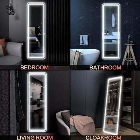 EDTEMI مرآة كاملة الطول مضاءة 63 بوصة × 20 بوصة، مرآة للجسم مع أضواء LED مرآة معلقة مثبتة على الحائط، مرآة كاملة الحجم لغرفة النوم مع تعتيم و3 أوضاع ألوان (أسود) in Kuwait