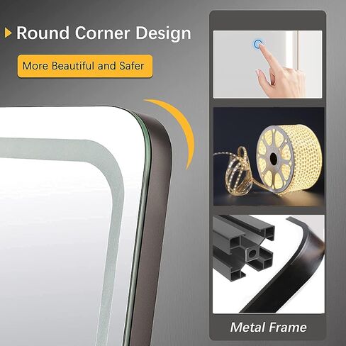 EDTEMI مرآة كاملة الطول مضاءة 63 بوصة × 20 بوصة، مرآة للجسم مع أضواء LED مرآة معلقة مثبتة على الحائط، مرآة كاملة الحجم لغرفة النوم مع تعتيم و3 أوضاع ألوان (أسود) in Kuwait