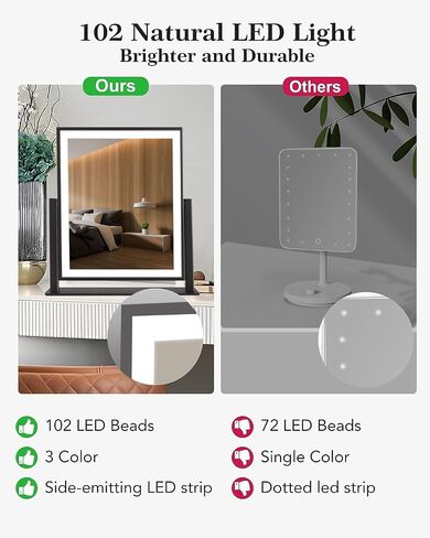 مرآة فانيتي مع أضواء، مرآة مكياج بإضاءة LED على سطح الطاولة، تحكم ذكي باللمس، أوضاع إضاءة 3 ألوان قابلة للتعتيم بدون خطوات، ذاكرة، دوران 360 درجة، هدية للنساء/الفتيات in Saudi Arabia