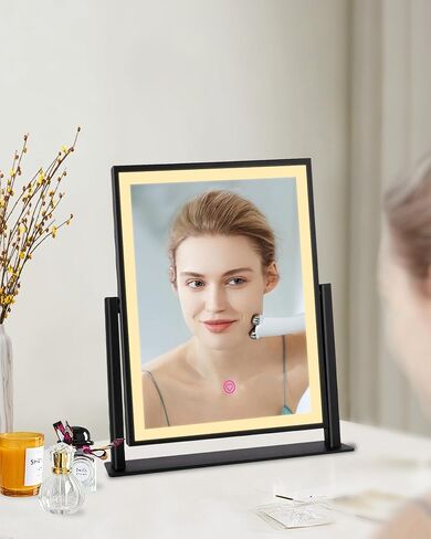 مرآة فانيتي مع أضواء، مرآة مكياج بإضاءة LED على سطح الطاولة، تحكم ذكي باللمس، أوضاع إضاءة 3 ألوان قابلة للتعتيم بدون خطوات، ذاكرة، دوران 360 درجة، هدية للنساء/الفتيات in Saudi Arabia