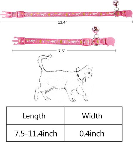 سلاسون طوق قطط قابل للفصل مع جرس وقمر ونجمة وعظام سمكة، اطواق قطط تتوهج في الظلام وقابلة للتعديل من 7.5 الى 11.4 انش، ارجواني، زهري، اسود، عبوة من 3 قطع in Kuwait