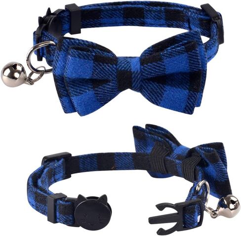 2 Pack/Set Cat Collar Breakaway with Cute Bow Tie and Bell for Kitty Adjustable Safety Plaid, Red&Blue in Saudi Arabia
