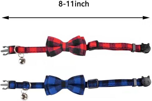 2 Pack/Set Cat Collar Breakaway with Cute Bow Tie and Bell for Kitty Adjustable Safety Plaid, Red&Blue in Saudi Arabia