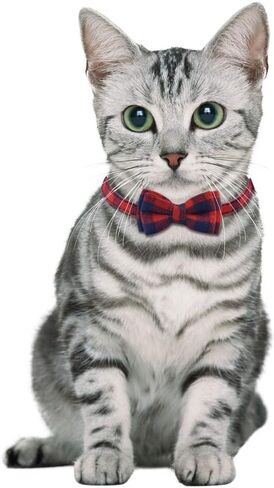 2 Pack/Set Cat Collar Breakaway with Cute Bow Tie and Bell for Kitty Adjustable Safety Plaid, Red&Blue in Saudi Arabia