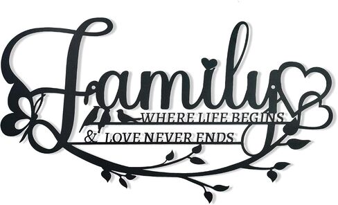 Family Signs Metal Wall Decor, Family Is Everything Word Sign with Butterfly for Home Decor Wand, Black Iron Wall Art Plaque Decorations for Living Room, Housewarming, 43.2x16 cm (Family) in Saudi Arabia
