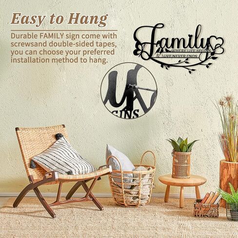 Family Signs Metal Wall Decor, Family Is Everything Word Sign with Butterfly for Home Decor Wand, Black Iron Wall Art Plaque Decorations for Living Room, Housewarming, 43.2x16 cm (Family) in Saudi Arabia
