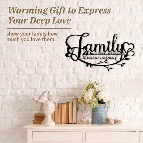 Family Signs Metal Wall Decor, Family Is Everything Word Sign with Butterfly for Home Decor Wand, Black Iron Wall Art Plaque Decorations for Living Room, Housewarming, 43.2x16 cm (Family) in Saudi Arabia