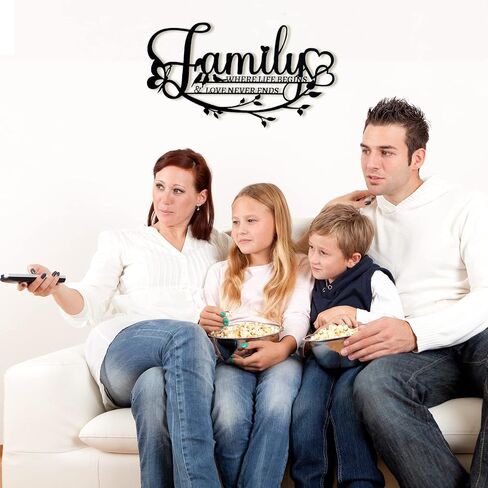 Family Signs Metal Wall Decor, Family Is Everything Word Sign with Butterfly for Home Decor Wand, Black Iron Wall Art Plaque Decorations for Living Room, Housewarming, 43.2x16 cm (Family) in Saudi Arabia