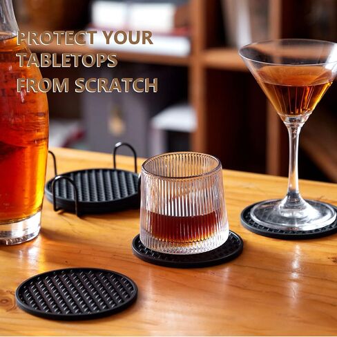 Coga Drink Coasters Set of 6 with Holder, Silicone Coasters Tabletop Protection for Any Table Type, Wood, Stone Tables, Dishwasher Safe, Coasters for Drinks Fits Any Size of Drinking Glasses-Blue in Kuwait