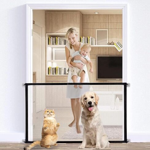 70.9"x28.3" Black Portable Mesh Baby Gate, Mesh Magic Pet Dog Gate for Stairs/Doorways/Hallways Easy-Install Child's Safety Gates Folding for Indoor and Outdoor Safety Gate Install Anywhere for Dogs in Kuwait