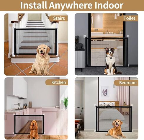 70.9"x28.3" Black Portable Mesh Baby Gate, Mesh Magic Pet Dog Gate for Stairs/Doorways/Hallways Easy-Install Child's Safety Gates Folding for Indoor and Outdoor Safety Gate Install Anywhere for Dogs in Kuwait