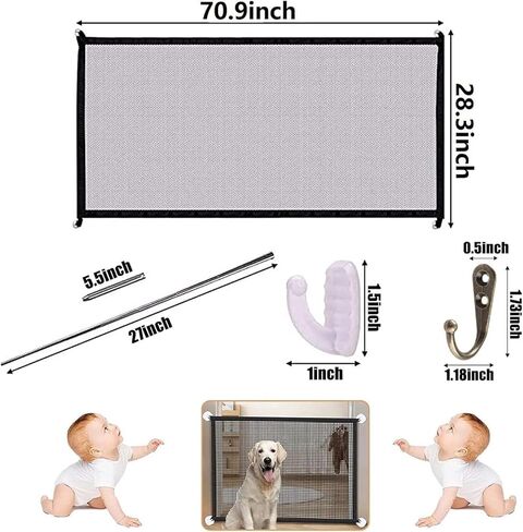 70.9"x28.3" Black Portable Mesh Baby Gate, Mesh Magic Pet Dog Gate for Stairs/Doorways/Hallways Easy-Install Child's Safety Gates Folding for Indoor and Outdoor Safety Gate Install Anywhere for Dogs in Kuwait