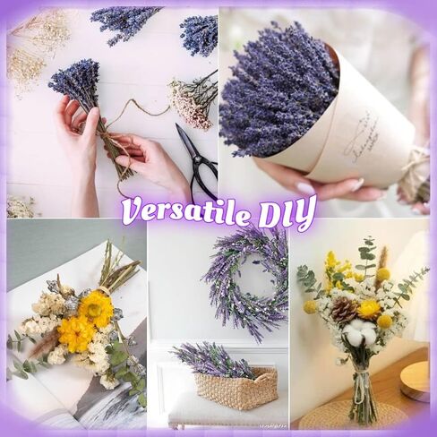 باقة زهور اللافندر المجففة واللافندر البحري - باقة زهور جافة طبيعية 100% مقاس 16 انش للمزهرية، ديكور المنزل، هدايا حفلات الزفاف، تنسيق الزهور، العطور المنزلية، اكليل الزهور والحرف اليدوية in Kuwait
