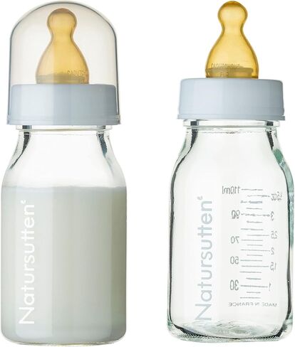 Natursutten Anti-Colic Glass Baby Bottle 2-Pack - 8 oz, 4 oz Bottles for Breastfeeding Babies - Newborn Bottles Set: Natural Rubber Slow-Flow Bottle Nipples, Seals, Valves, Baby Bottle Caps (8 Ounce) in Saudi Arabia