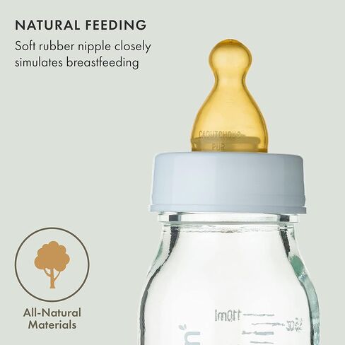 Natursutten Anti-Colic Glass Baby Bottle 2-Pack - 4 Ounce Bottles for Breastfeeding Babies - Newborn Bottles Set: Natural Rubber Slow-Flow Bottle Nipples, Seals, Valves, Baby Bottle Caps in Saudi Arabia