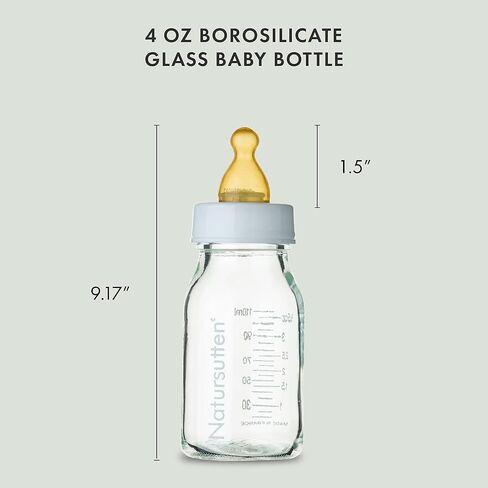 Natursutten Anti-Colic Glass Baby Bottle 2-Pack - 4 Ounce Bottles for Breastfeeding Babies - Newborn Bottles Set: Natural Rubber Slow-Flow Bottle Nipples, Seals, Valves, Baby Bottle Caps in Saudi Arabia