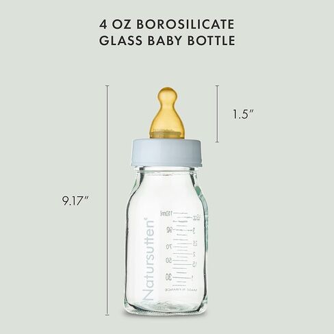 Natursutten Anti-Colic Glass Baby Bottle 2-Pack - 8 oz, 4 oz Bottles for Breastfeeding Babies - Newborn Bottles Set: Natural Rubber Slow-Flow Bottle Nipples, Seals, Valves, Baby Bottle Caps (8 Ounce) in Saudi Arabia
