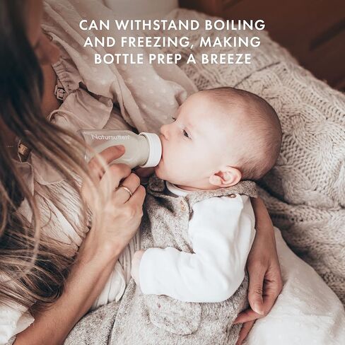 Natursutten Anti-Colic Glass Baby Bottle 2-Pack - 8 oz, 4 oz Bottles for Breastfeeding Babies - Newborn Bottles Set: Natural Rubber Slow-Flow Bottle Nipples, Seals, Valves, Baby Bottle Caps (8 Ounce) in Saudi Arabia
