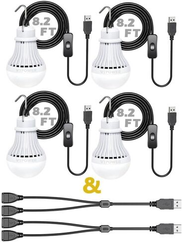 USB LED Light Bulb Camping Latern Outdoor Light with Simple Switch, Portable LED Bulb 5V 5W for Garage Warehouse Car Truck Fishing Boat Outdoor Emergency Light White Lamp 2.5m/8.2ft… in Kuwait