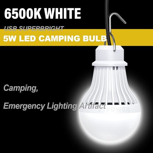 USB LED Light Bulb Camping Latern Outdoor Light with Simple Switch, Portable LED Bulb 5V 5W for Garage Warehouse Car Truck Fishing Boat Outdoor Emergency Light White Lamp 2.5m/8.2ft… in Kuwait