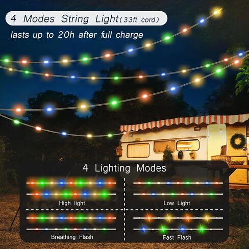 Color String Lights + Camping Lantern Flashlight: 33FT Camping String Lights with 4000mAh Power Bank, Waterproof LED Camping Lights, Portable Tent Lights for Camping Power Outage Emergency Home in Kuwait