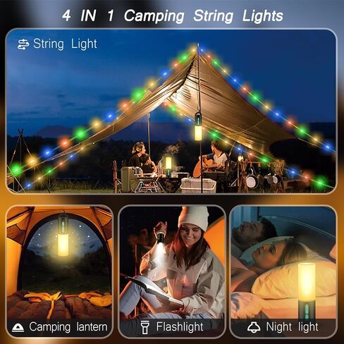 Color String Lights + Camping Lantern Flashlight: 33FT Camping String Lights with 4000mAh Power Bank, Waterproof LED Camping Lights, Portable Tent Lights for Camping Power Outage Emergency Home in Kuwait