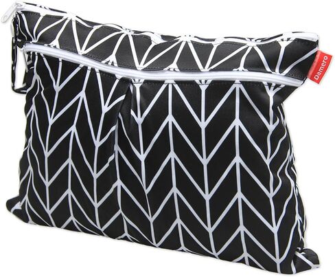 Damero 2pcs Travel Wet and Dry Bag with Handle for Cloth Diaper, Pumping Parts, Clothes, Swimsuit and More, Easy to Grab and Go (Large, Gray Srips+ Black Strips) in Saudi Arabia