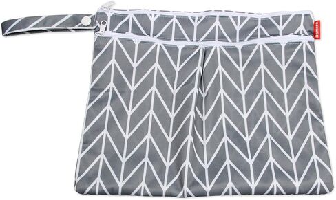 Damero 2pcs Travel Wet and Dry Bag with Handle for Cloth Diaper, Pumping Parts, Clothes, Swimsuit and More, Easy to Grab and Go (Large, Gray Srips+ Black Strips) in Saudi Arabia