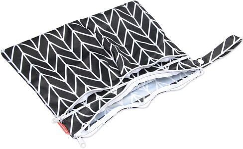 Damero 2pcs Travel Wet and Dry Bag with Handle for Cloth Diaper, Pumping Parts, Clothes, Swimsuit and More, Easy to Grab and Go (Large, Gray Srips+ Black Strips) in Saudi Arabia