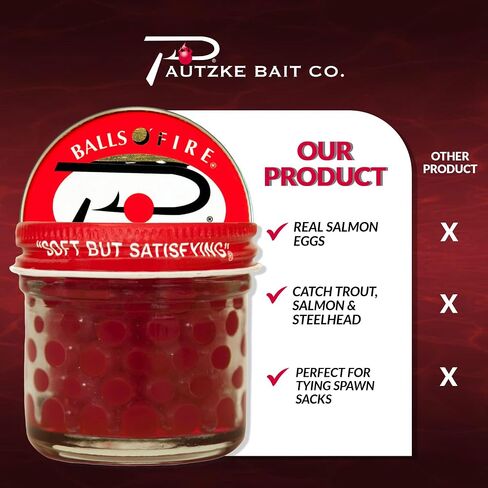 Pautzke Balls O' Fire Salmon Eggs Bait - Real Salmon Eggs for Trout Fishing, Soft Fish Eggs for Salmon Fishing, Can Be Used as Single Egg Salmon Bait or Salmon Egg Sacks in Saudi Arabia